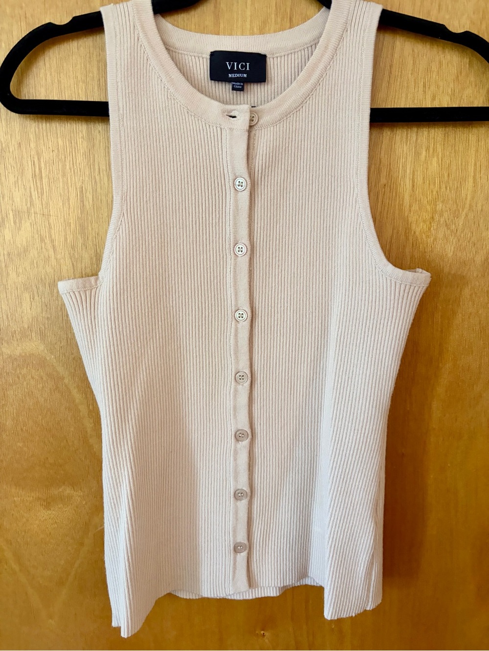 VICI Beige Ribbed Button-Front Tank